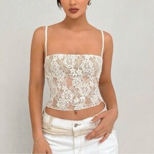 White Mesh + Lace backless top – corset style back ties | sheer, Romantic & Sexy